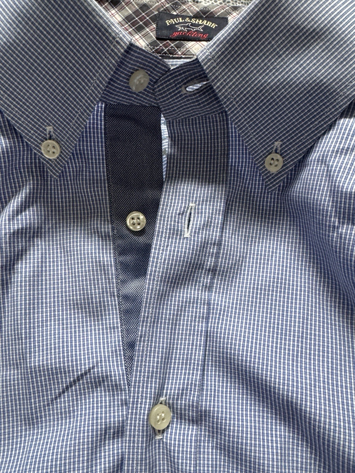 Paul & Shark Yachting Shirt Mens 43 XL Blue Check Button Down Elbow Patch