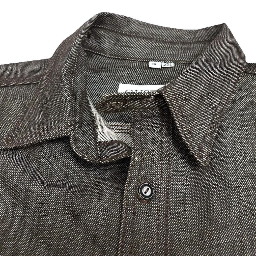 Gustin Denim Chambray Workshirt Men 2XL Dark Oak Gray Cotton Italy Made in USA