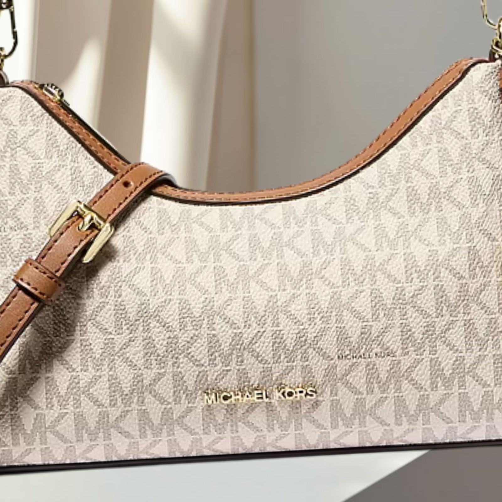 Michael Kors Sammy Small MK Logo Convertible Crossbody Purse Bag Vanilla Handbag