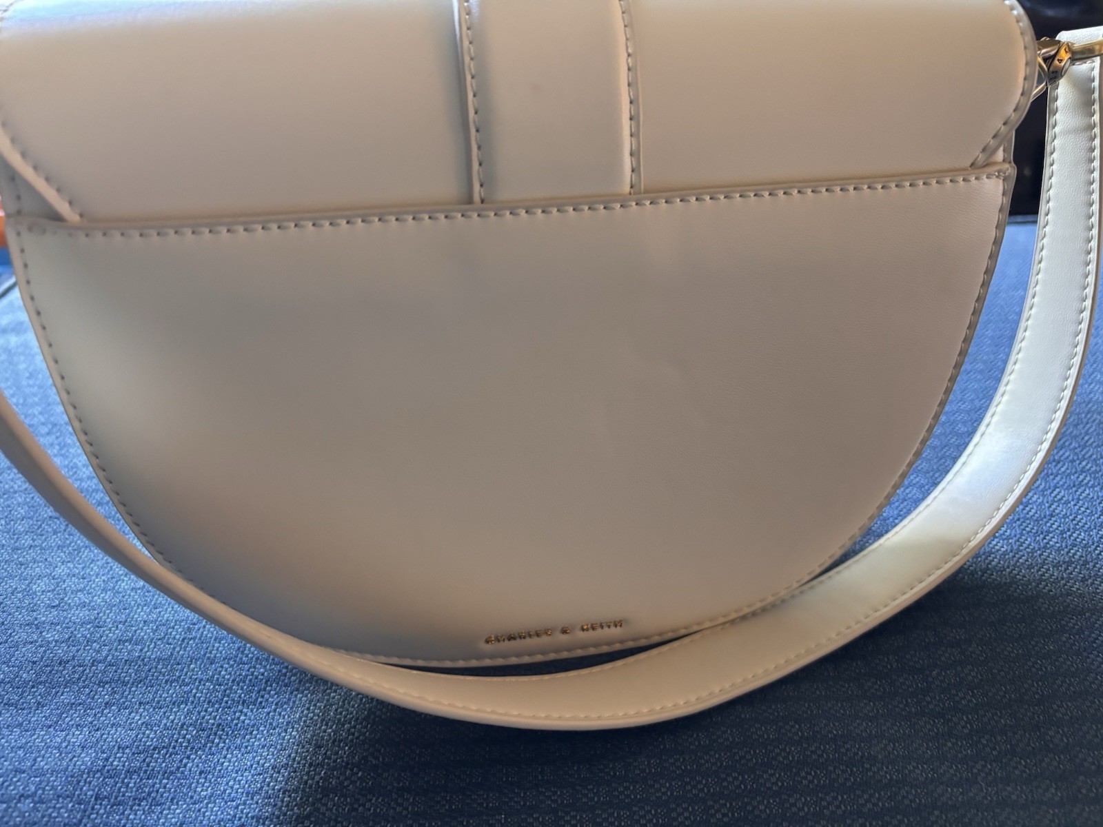 Charles & Keith Women’s Beige Semi-Circle Shoulder Bag, Buckle, Gold Hardware