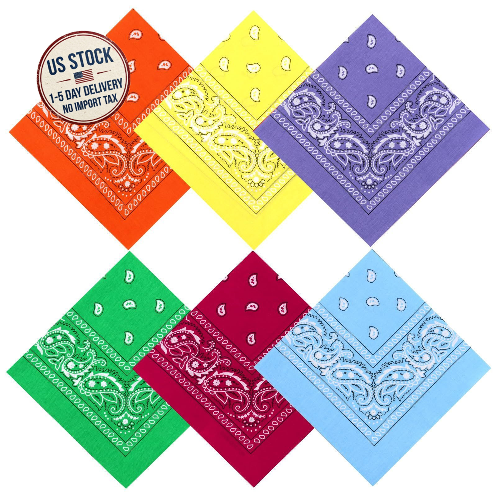 Bandanas 6 Pack 22×22 Cotton Red Black White Western Cowgirl Style Head Scarf