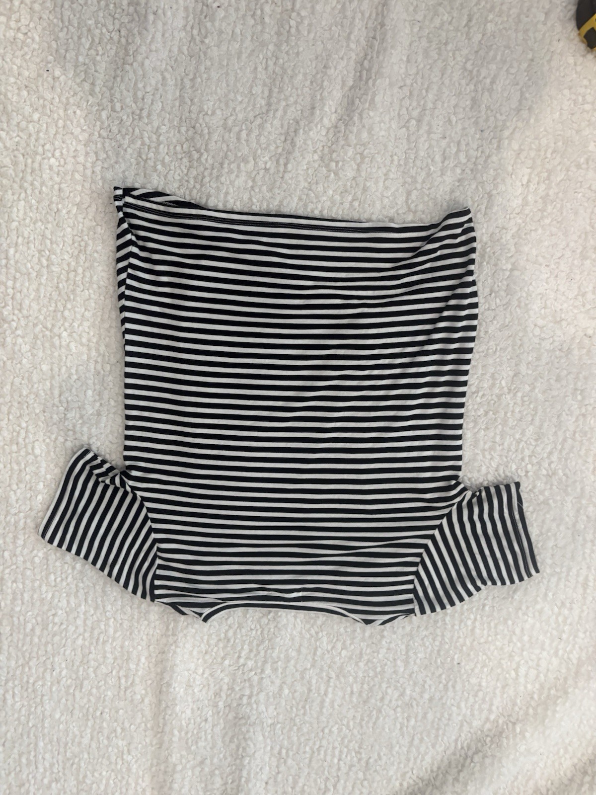 EUC Mustard Seed Women’s Black White Striped Short Sleeve Top Blouse – Size S