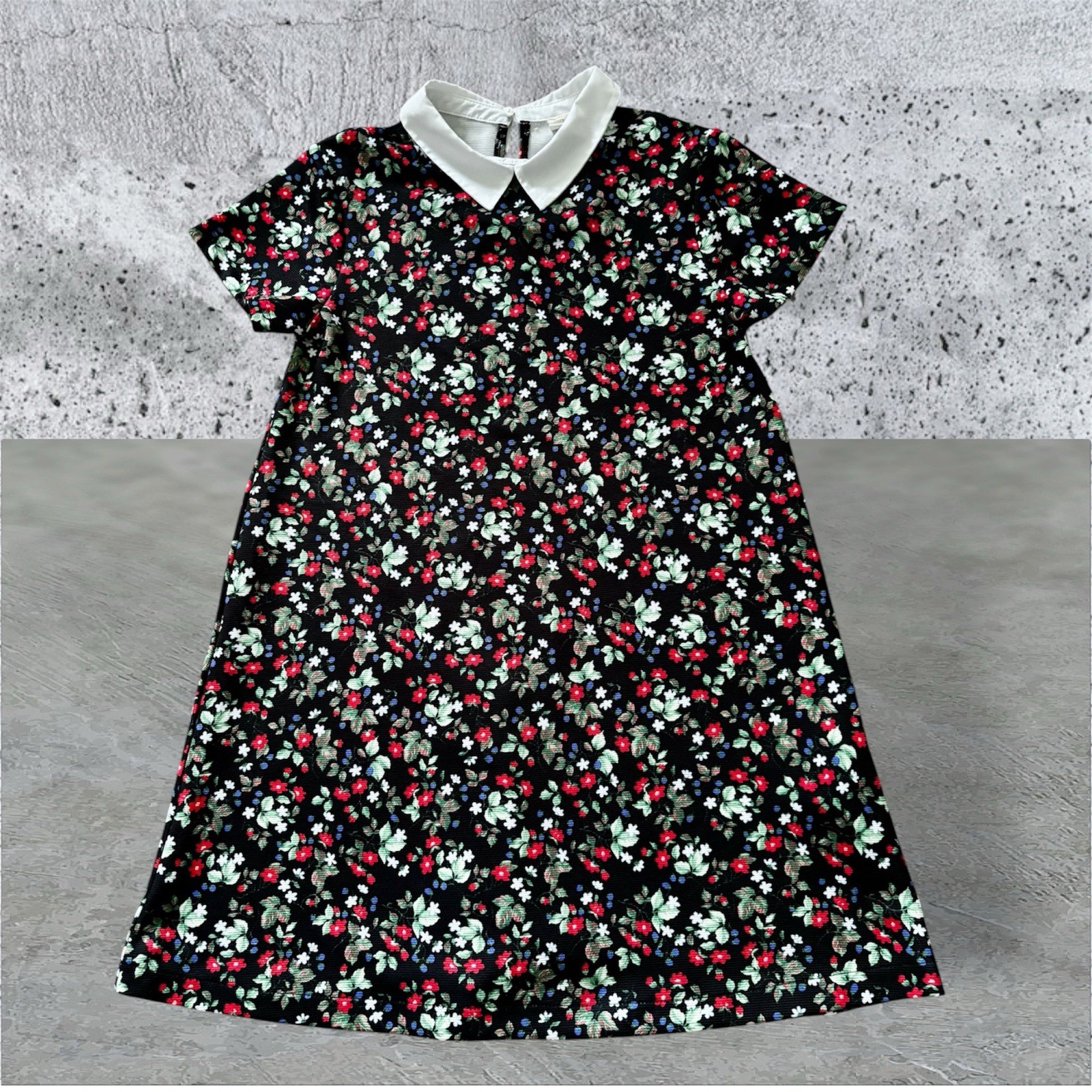 Zara Girls 11-12 Floral Short Sleeve Dress With White Collar