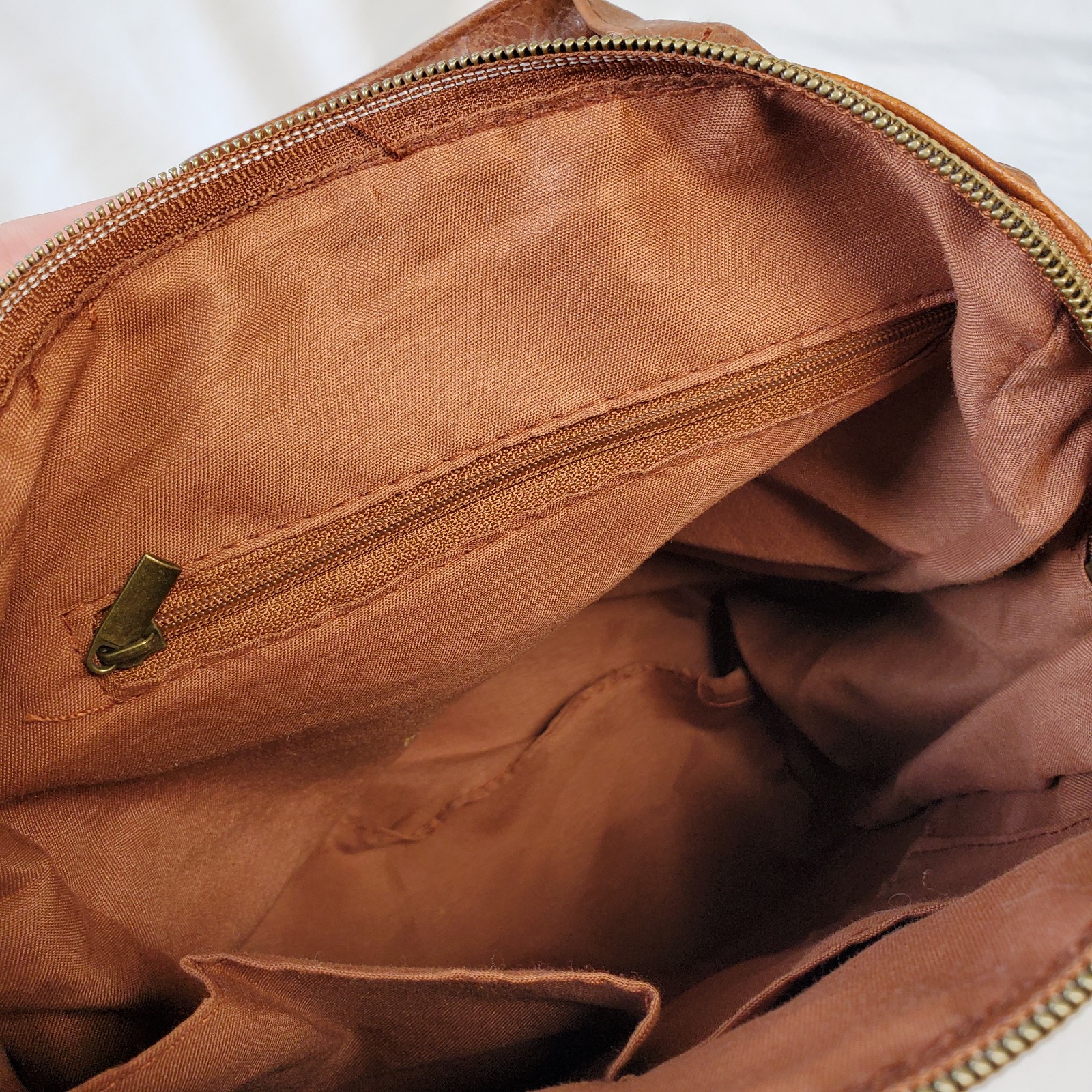 Brown Faux Leather Backpack – Not Branded – Zippers Adjustable Straps
