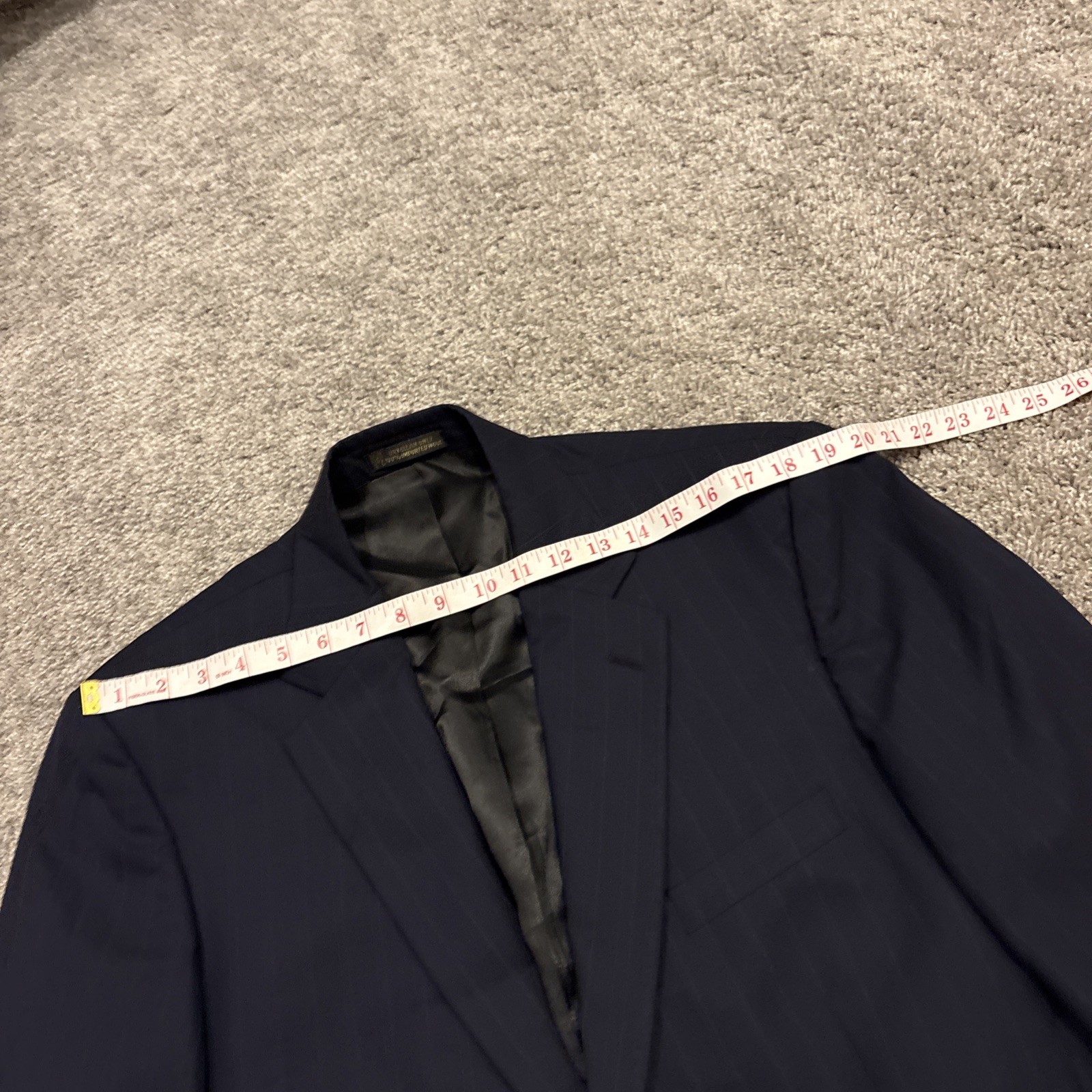 Tom James Mens 42R Pinstripe 2 Piece Suit Blue Corporate Image Pleated 36×32