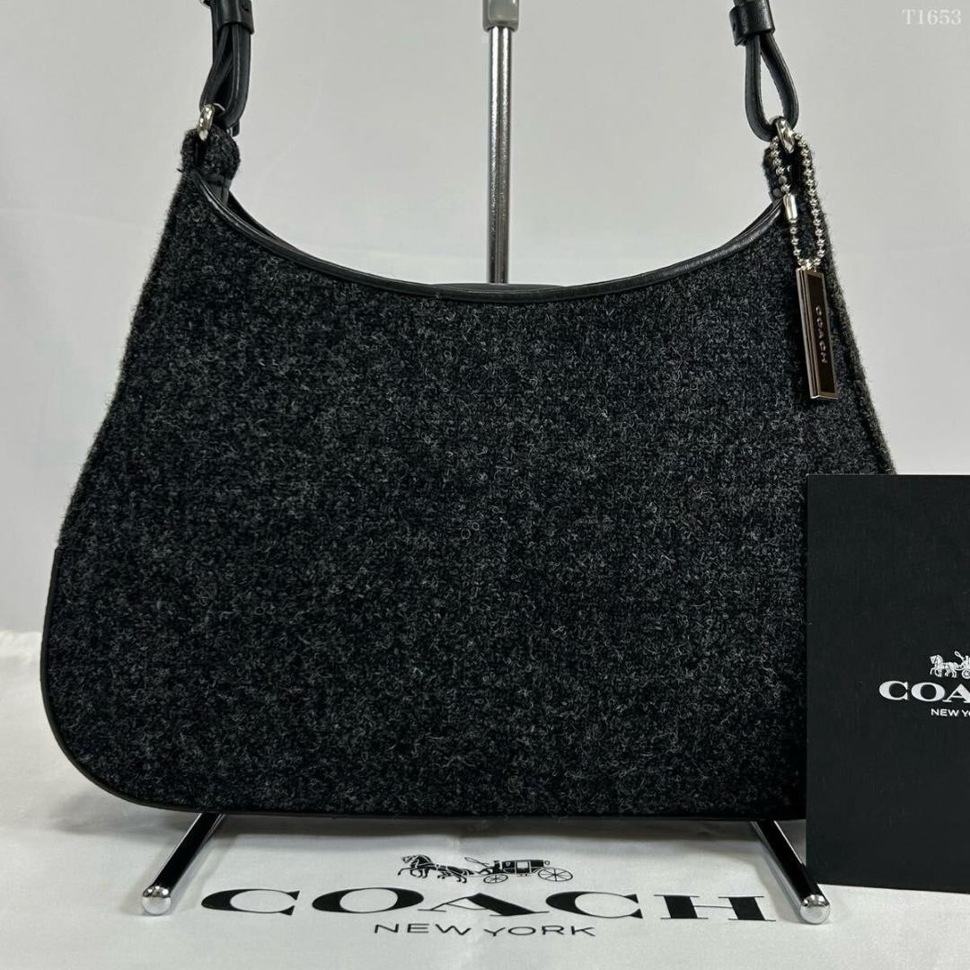 Coach Y2K Soho Black Leather Tweed Shoulder Bag Handbag Japan 0611349