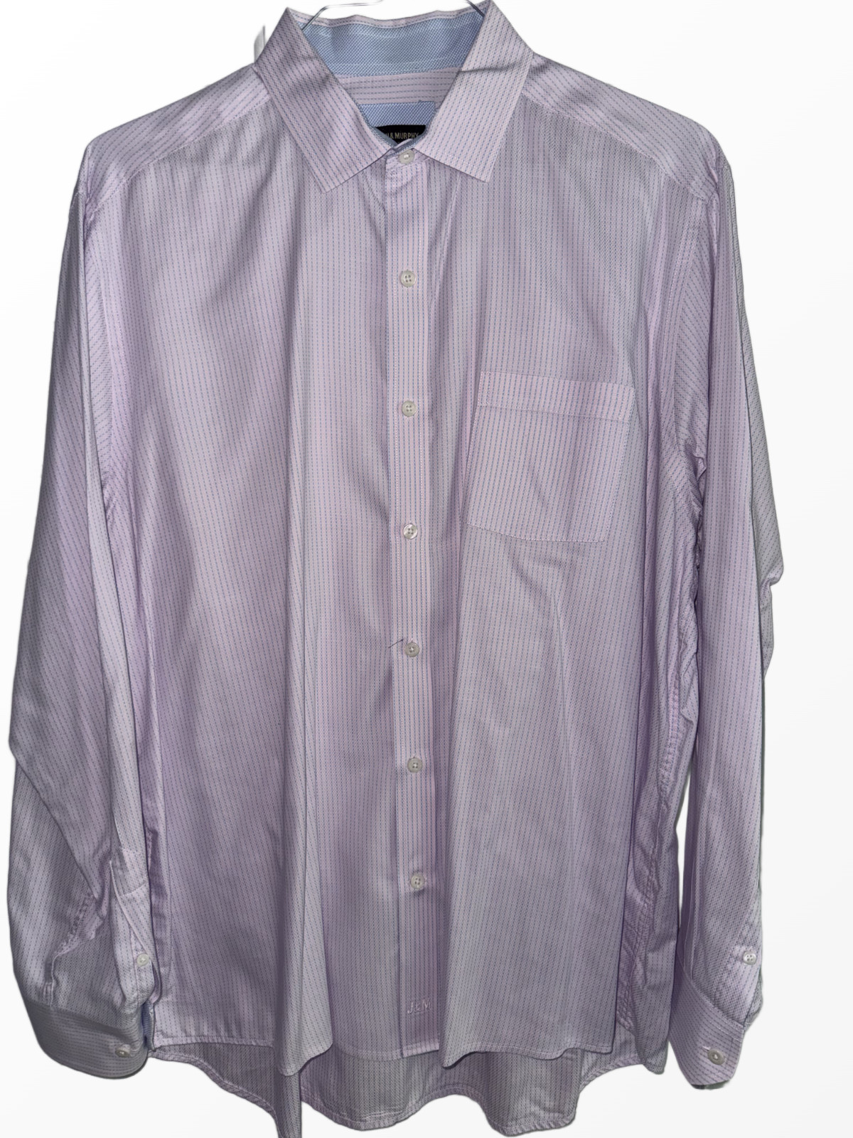 JOHNSTON & MURPHY XL SHIRT GEOMETRIC PURPLE WHITE CONTRAST CUFF UPSCALE CASUAL