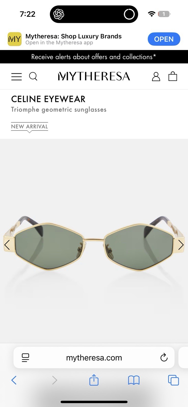 TRIOMPHE METAL GEOMETRIC 02 SUNGLASSES IN METAL – GOLD / GREEN | CELINE