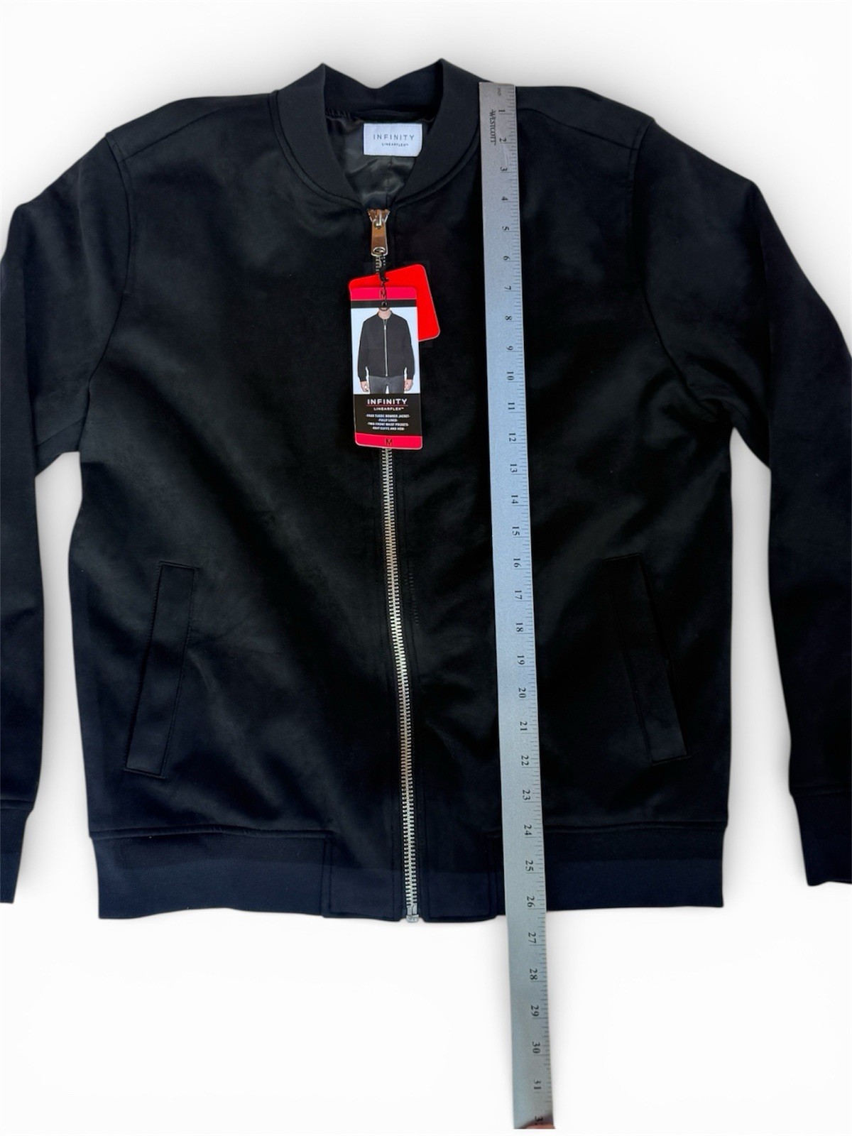 Infinity Men’s Faux Suede Bomber Jacket Heavyweight Ribbed Cuff S – Black Medium