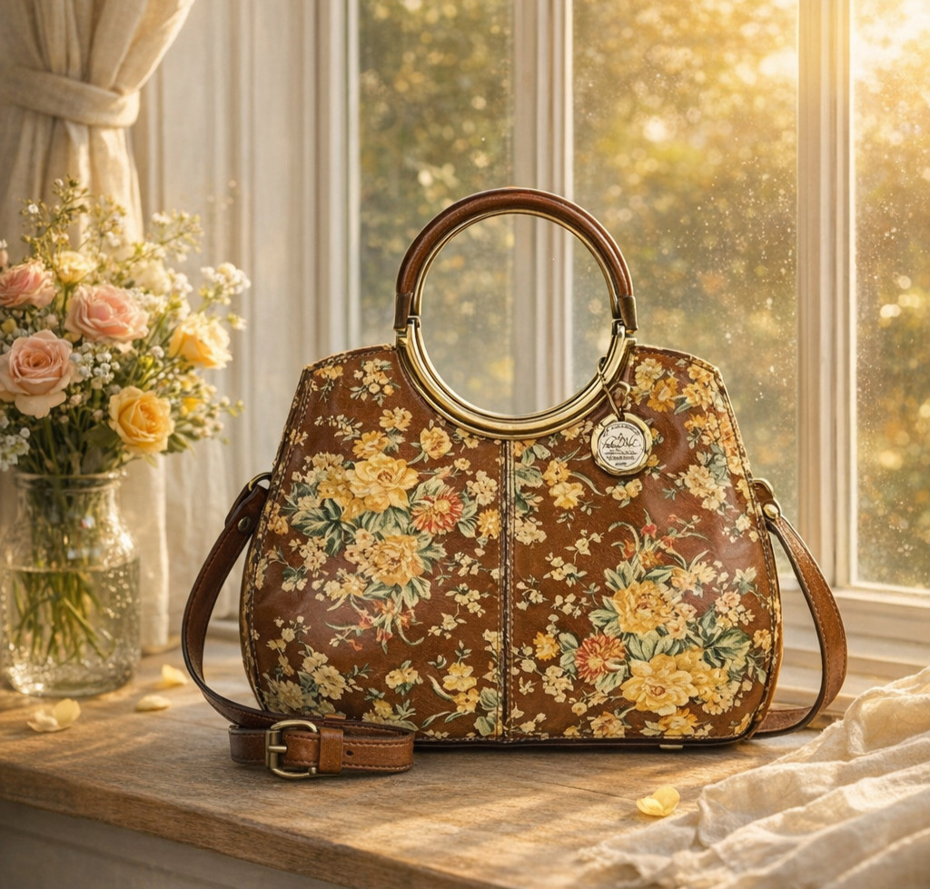 ! Patricia Nash Aria Crosbody Handbag Leath Vintage Botanical Garden Floral Brwn