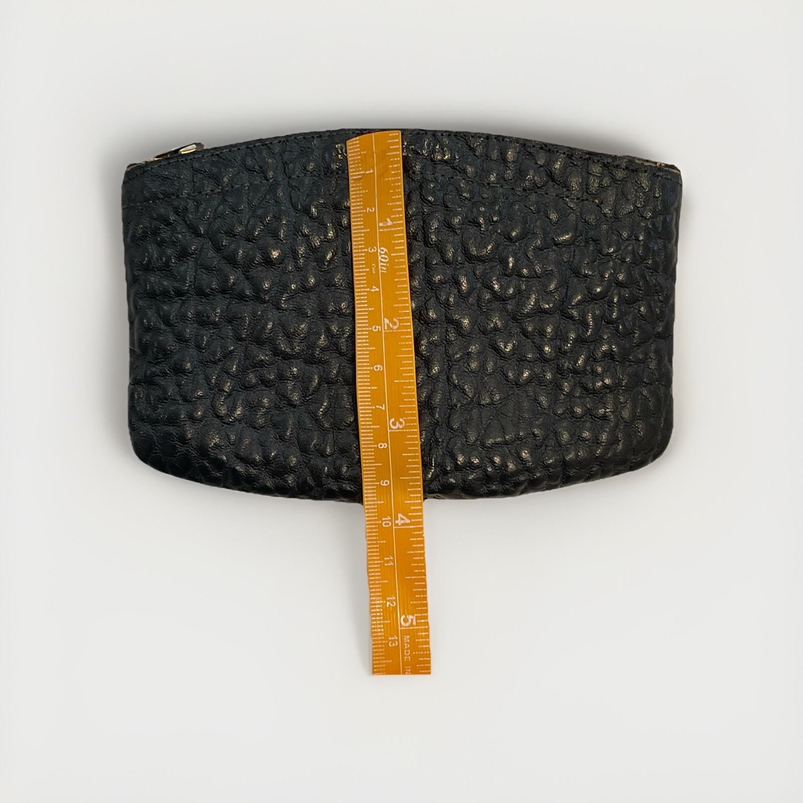 Black Sheepskin Pebbled Leather Coinpurse Gold Accent