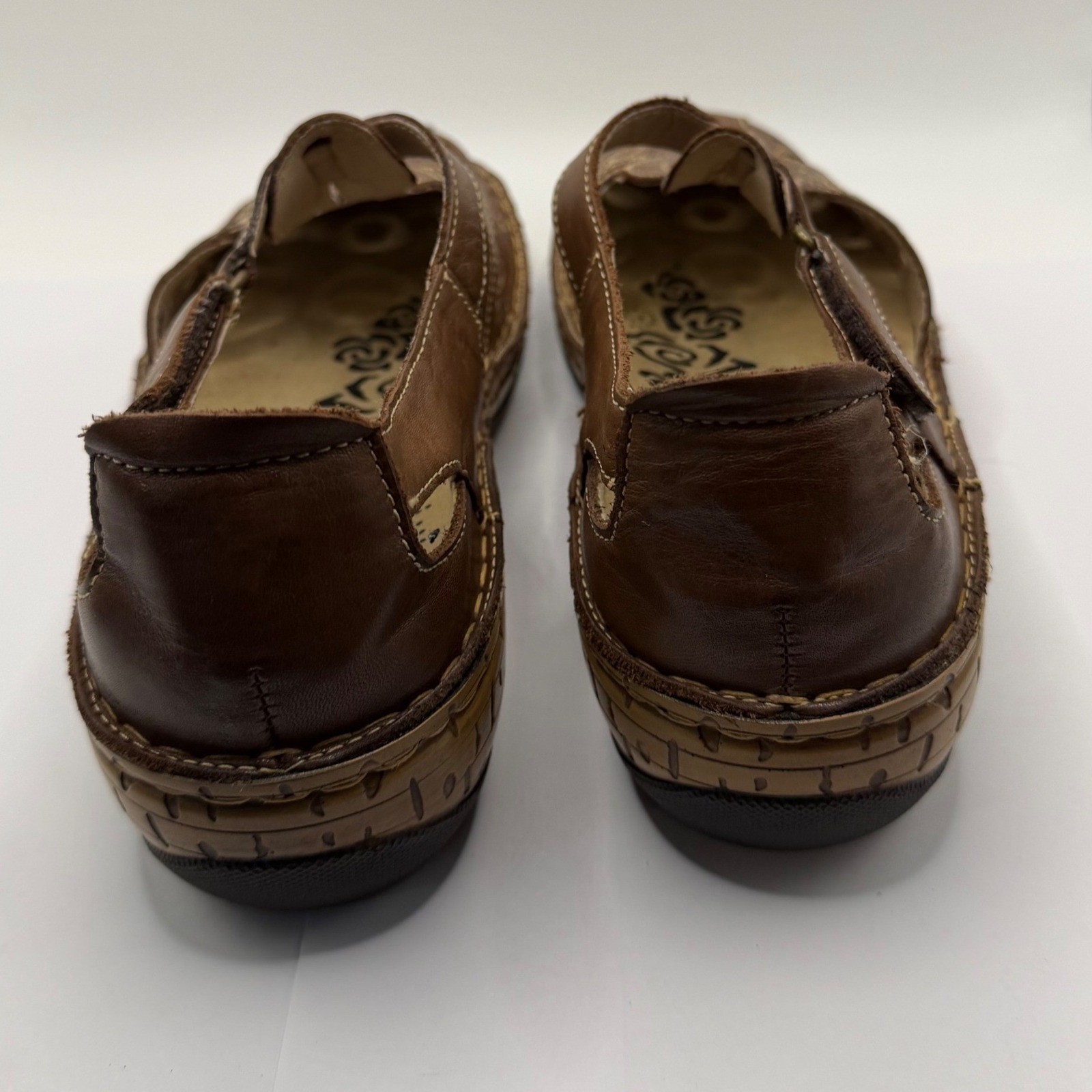 Propet Brown Leather Laser Cut Mary Jane T-Strap Comfort Flats Womens 8.5