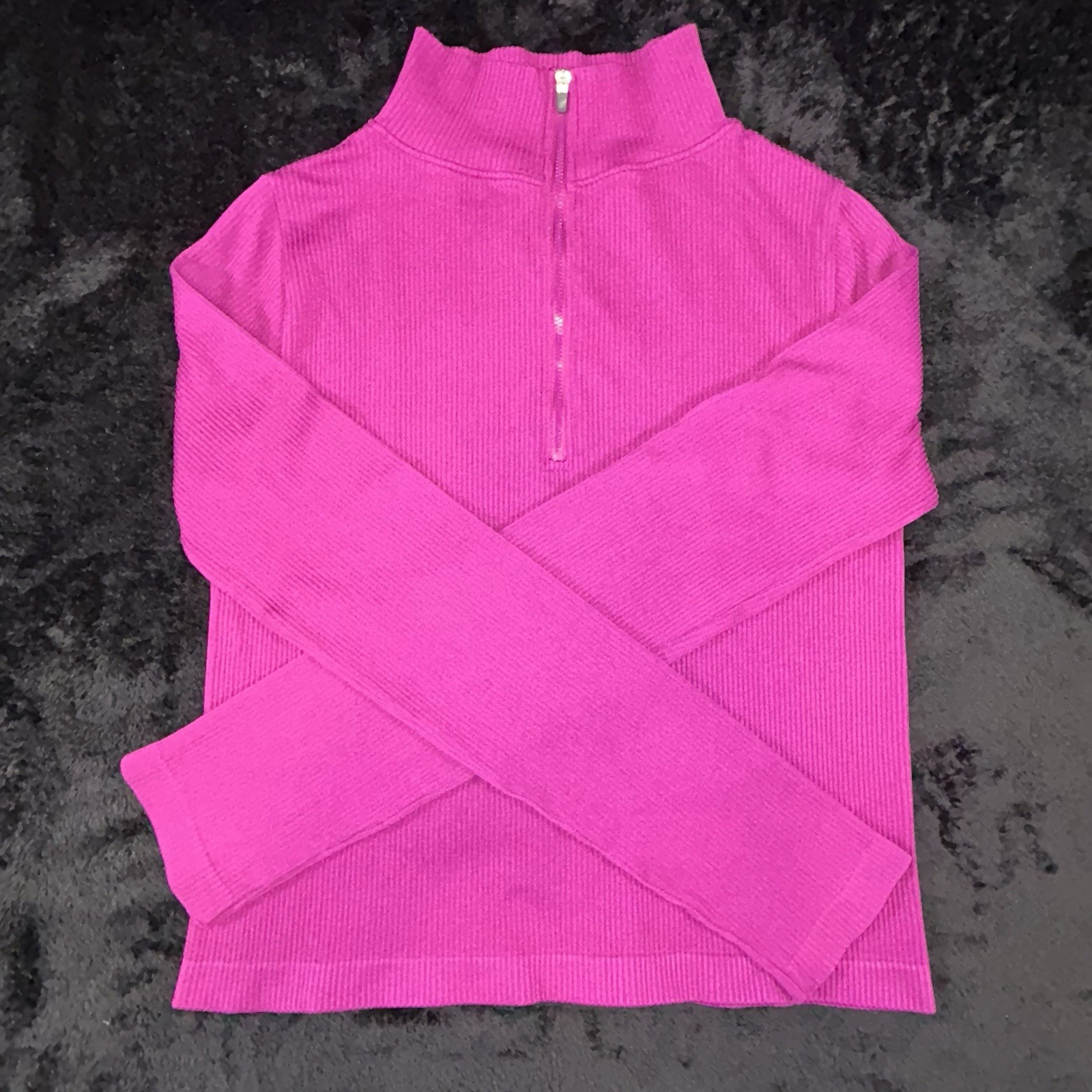 Liz & Sara Shirt Women’s M Magenta Ribbed Mock Turtle Neck 1/4 Zip Mid-Length