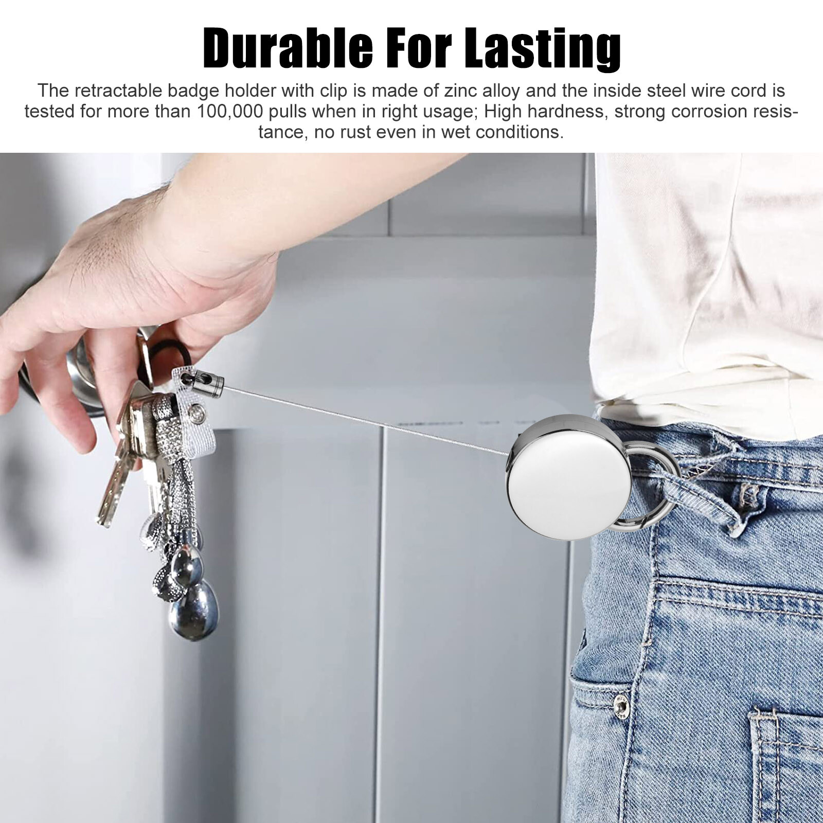 2 Pack Heavy Duty Retractable Badge Reel ID Card Holder With Belt Clip Key Ring