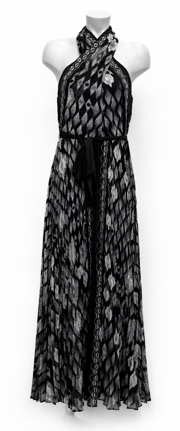 NWT WHITE HOUSE BLACK MARKET WHBM IKAT PRINT HALTER MAXI HALTER DRESS SZ 6