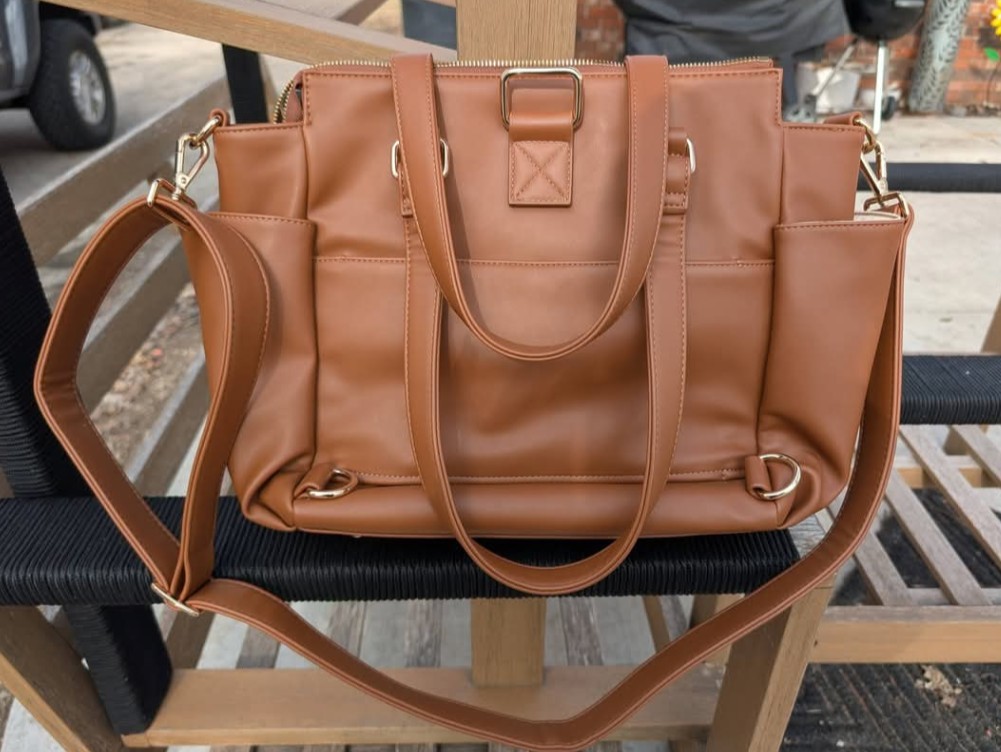 White Elm Brown Satchel Top Handle Bag Zip Tassel Detachable Strap Pockets