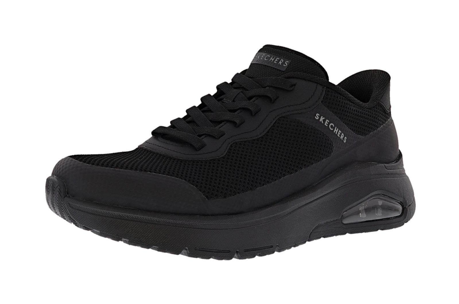 SKECHERS MEN’S SLIP-INS: UNO FLEX-STEP N KNIT 183313/BBK WALKING SHOES