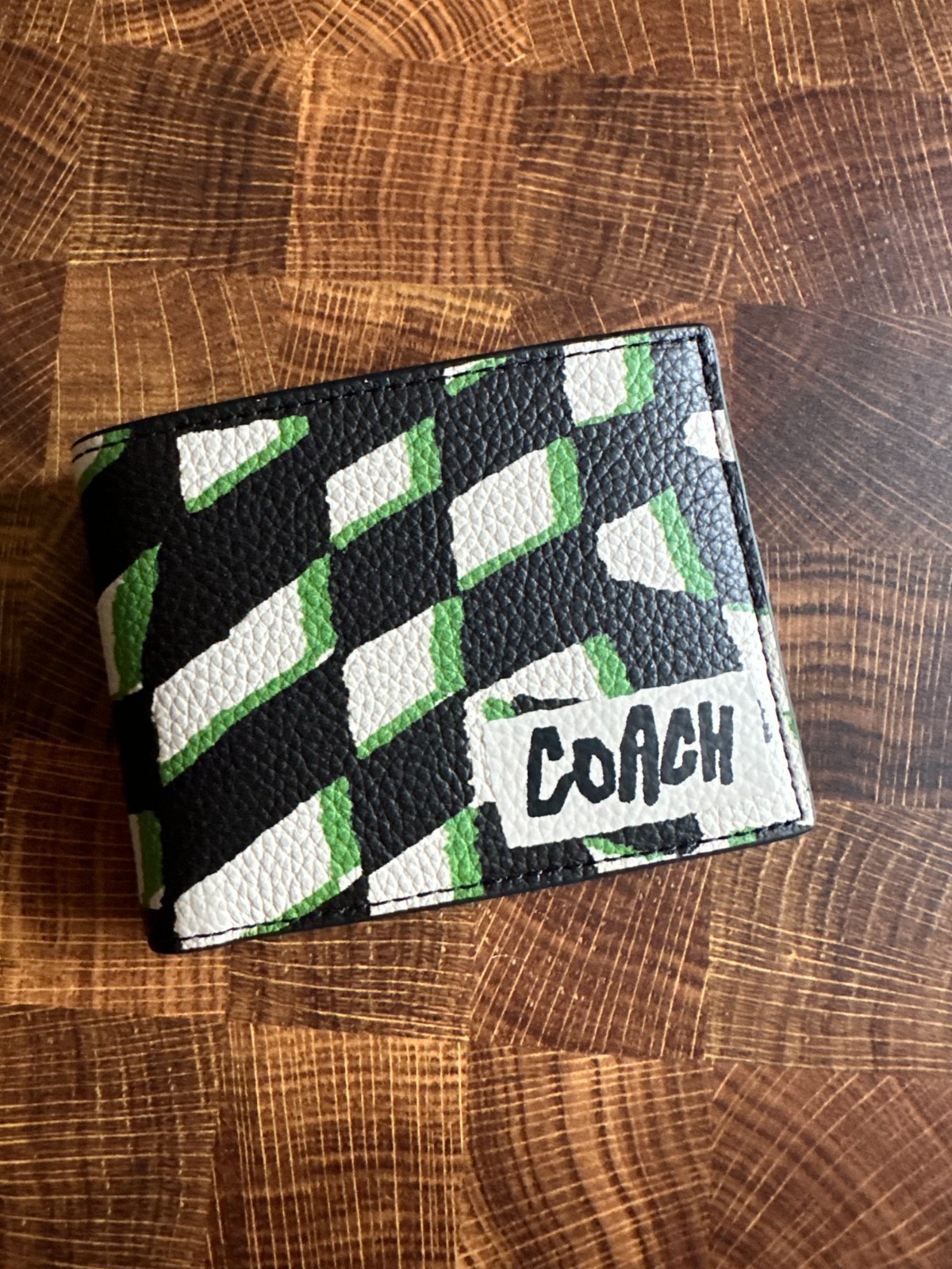 BN Coach slim wallet with geo check print