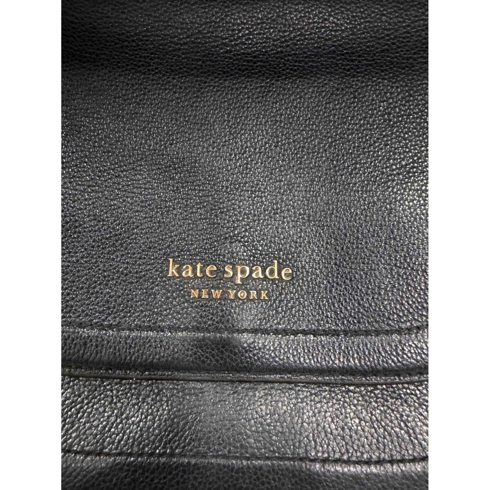 Kate Spade New York Black Pebbled Leather Crossbody Saddle Bag Gold Logo