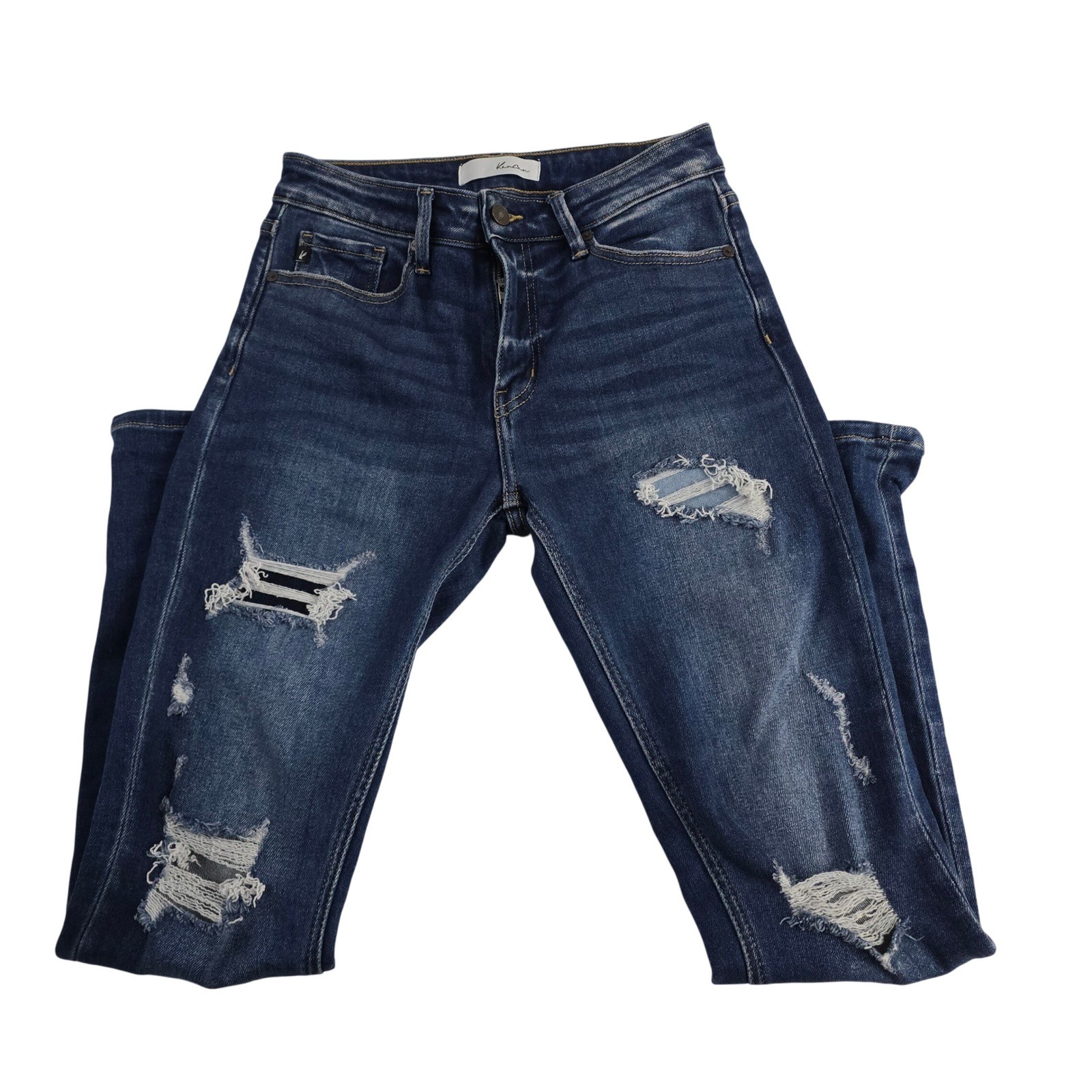 KanCan Womens Blue High Rise Distressed Skinny Jeans