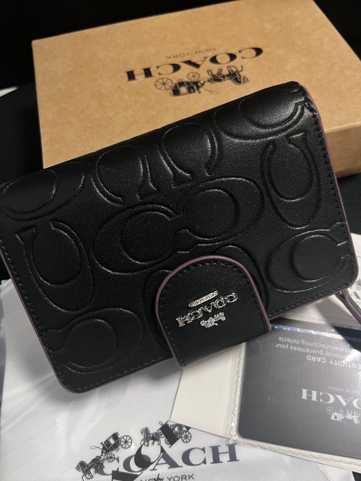 COACH Medium Corner Zip Wallet With Signature CM241 Black outlet New