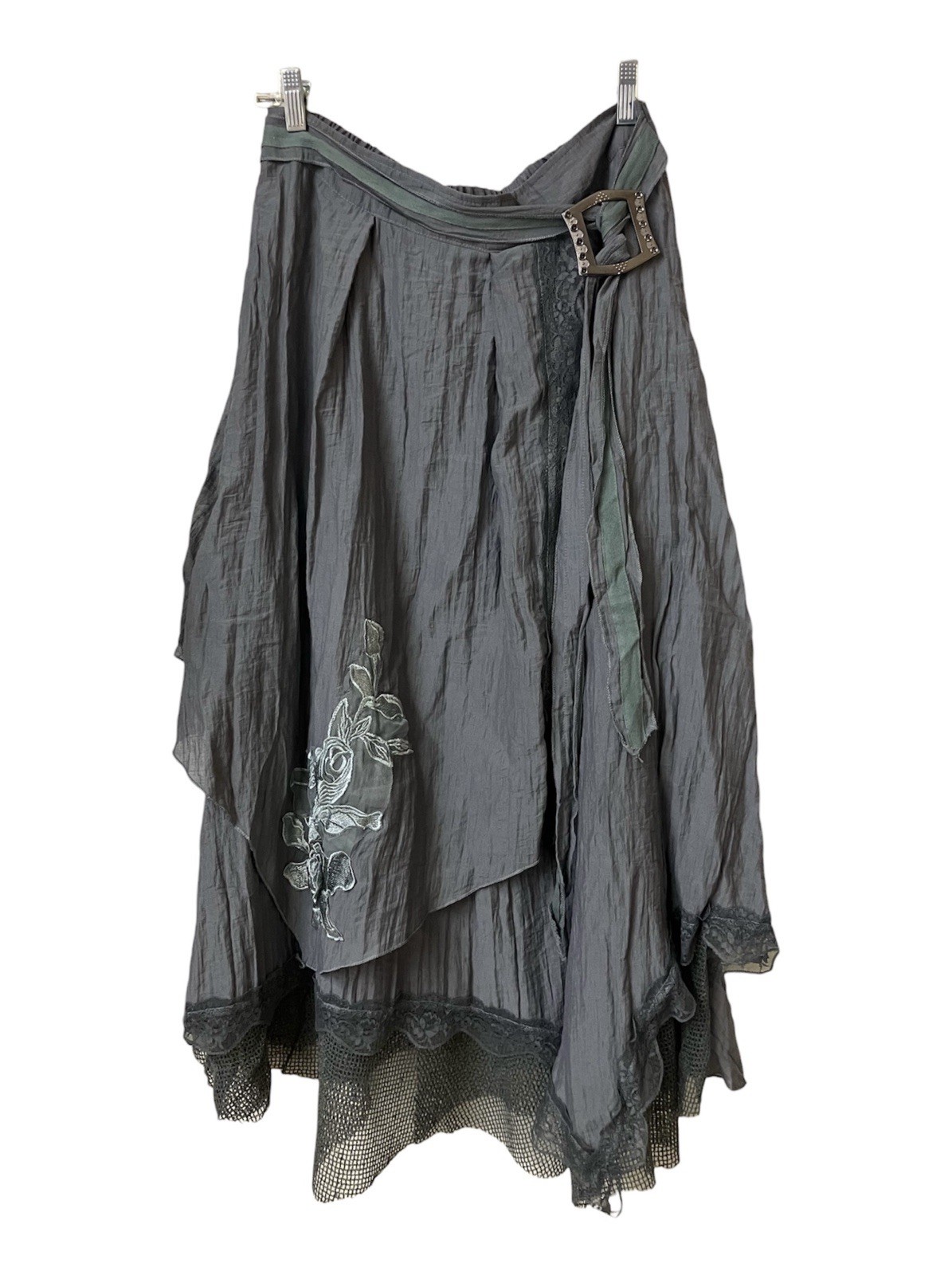 Pretty Angel Layered Midi Gray Asym Skirt Size XL 31 Festival Renaissance Fair