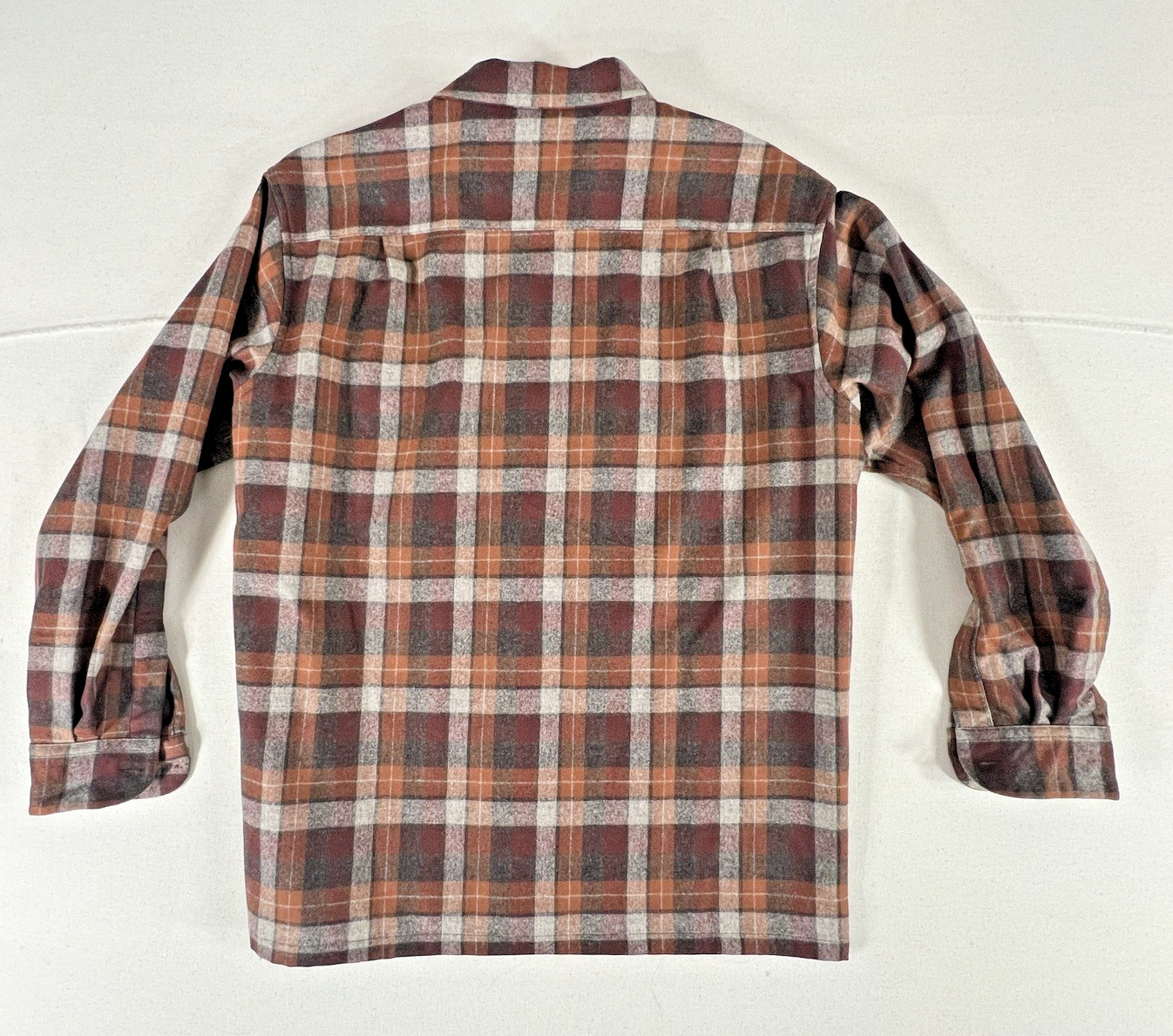 Pendleton Board Shirt Mens (L) Brown Orange Surf Plaid Virgin Wool LS Pockets