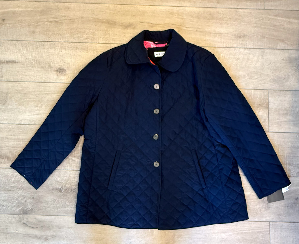 NWT JANE POST BLUE QUILTED FLORAL LINING JACKET $340 PLUS SIZE 1X