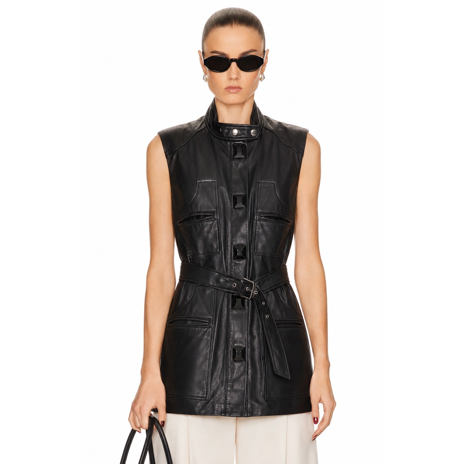 Malene Birger Petricana Nappa Leather Belted Long Vest Size 12