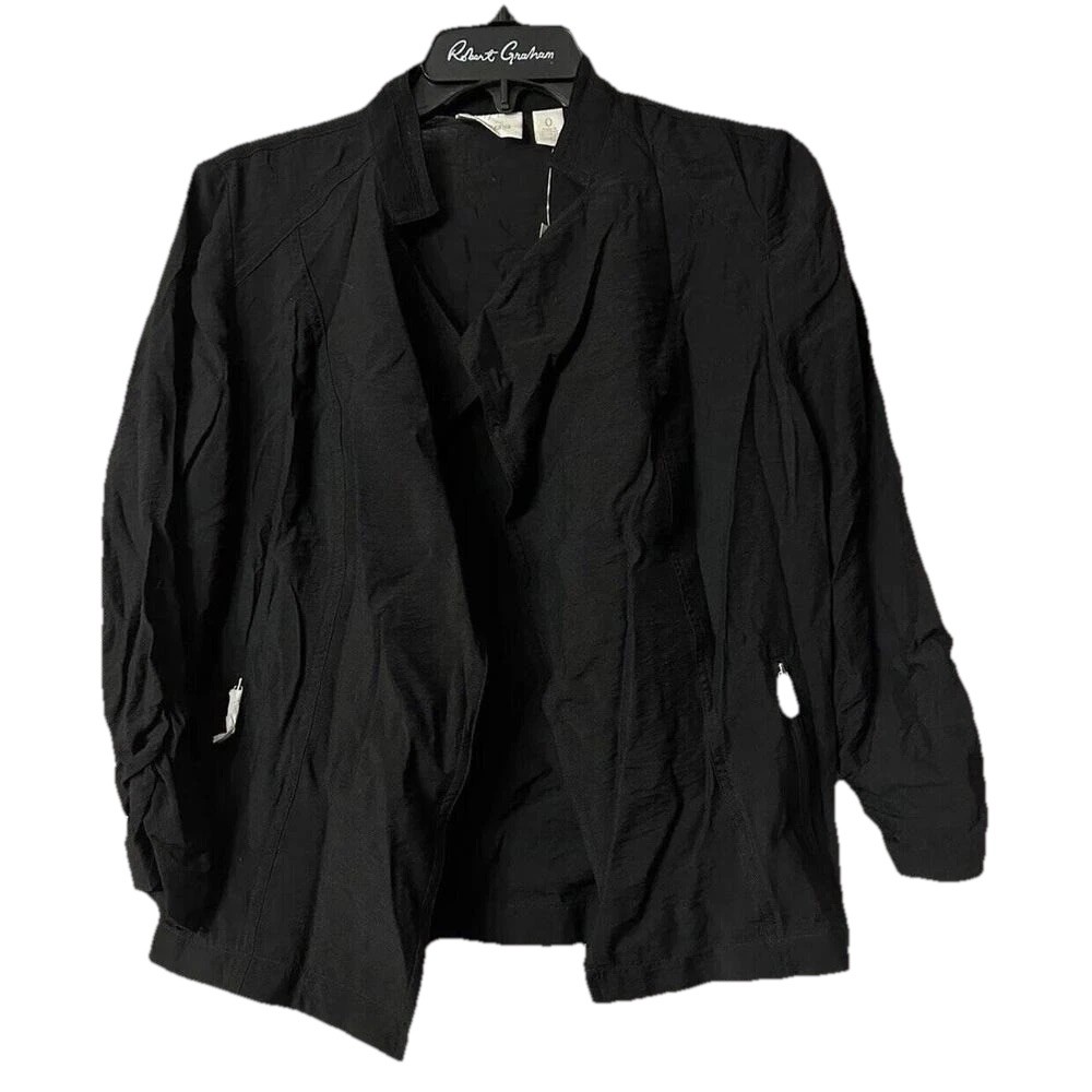 NWT Chicos Womens Long Sleeve Black Open Front Moto Jacket Lightweight Size 0