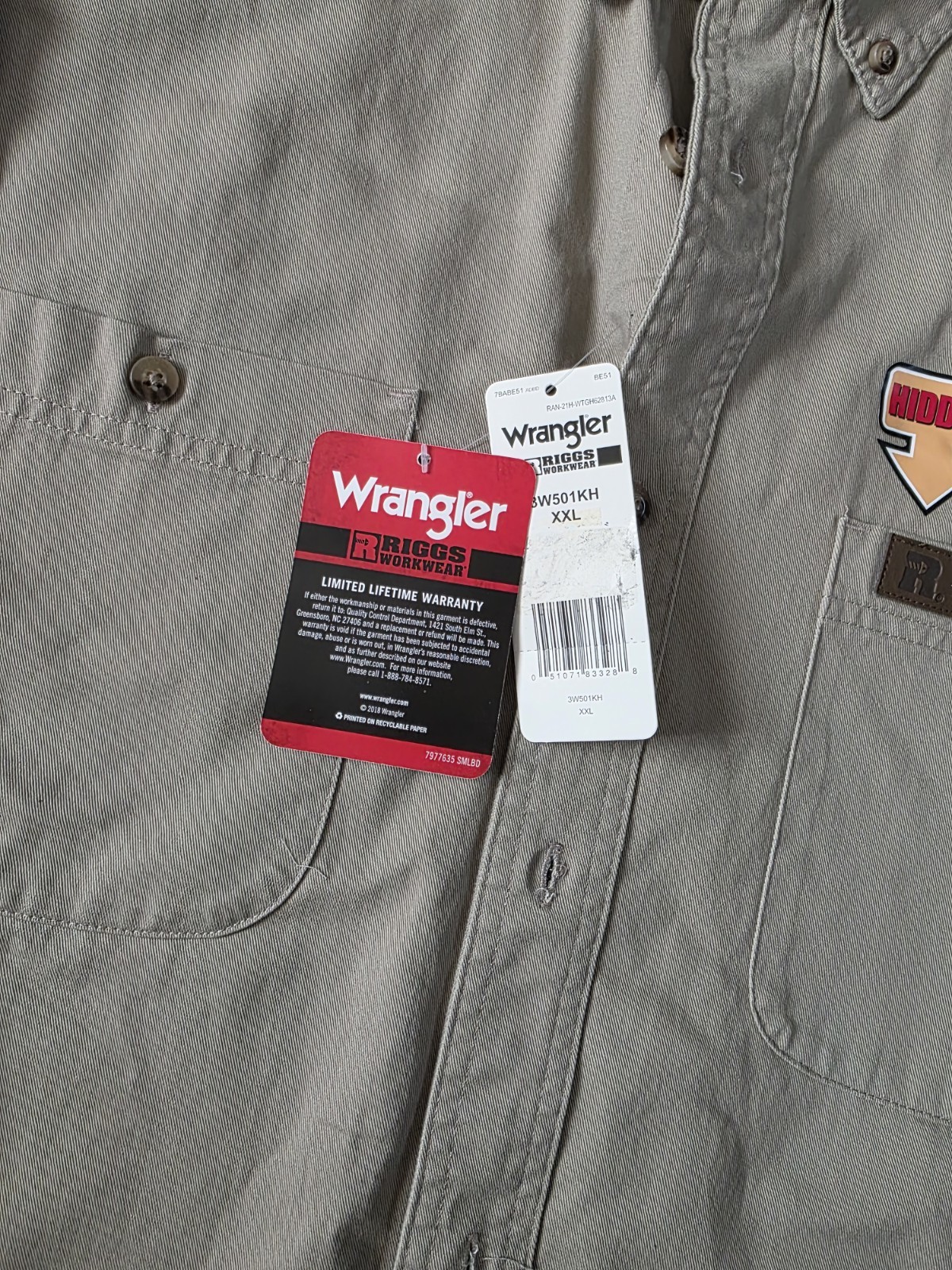 Wrangler RIGGS Workwear Room2Move Khaki Twill Cotton Work Shirt Men XXL