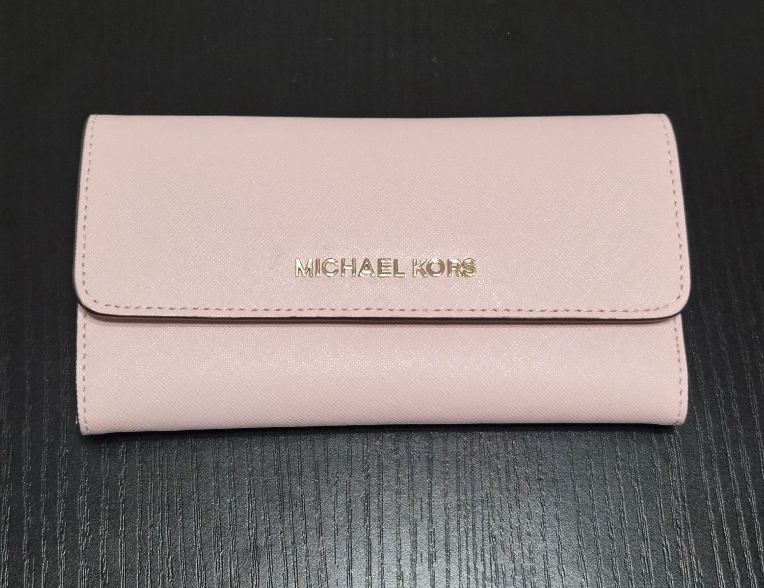 Michael Kors Pink Solid Logo Flap Wallet w/ Zip Coin Pocket Card Slots ID