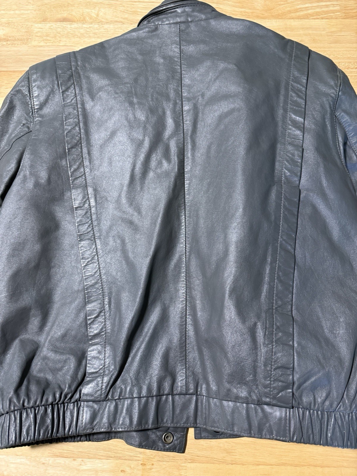 Vintage Men’s Gray Leather Jacket Moto Bomber Style YKK Zip Size 38
