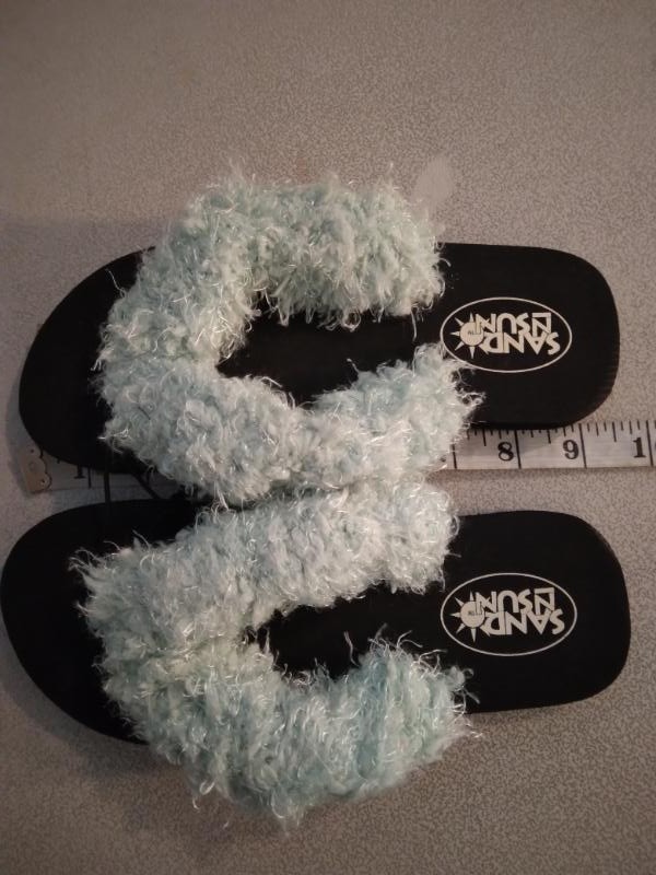 5 – 6 Black Sand N Sun Flip Flops with light green wrapped 279380