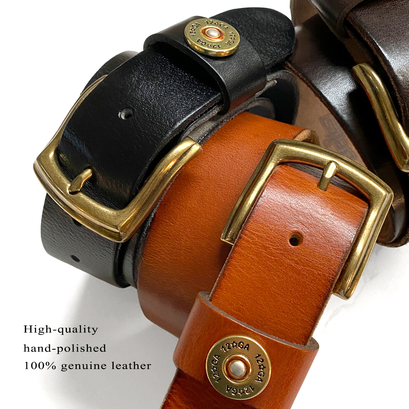 Shotgun Shell Concho Loop Genuine Casual Jean Leather Belt 1-1/2″(38mm) wide