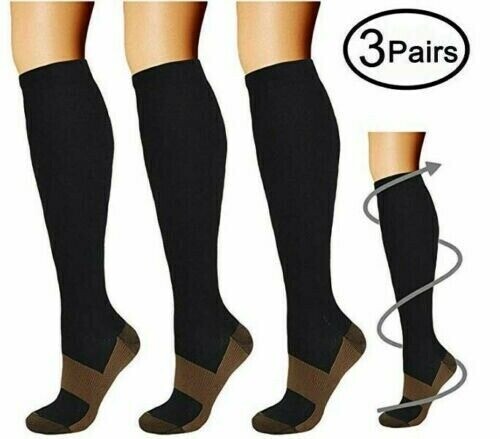 Copper 3 Pairs Compression Socks Running 30 – 40 mmHG Foot Pain Relief S/2XL