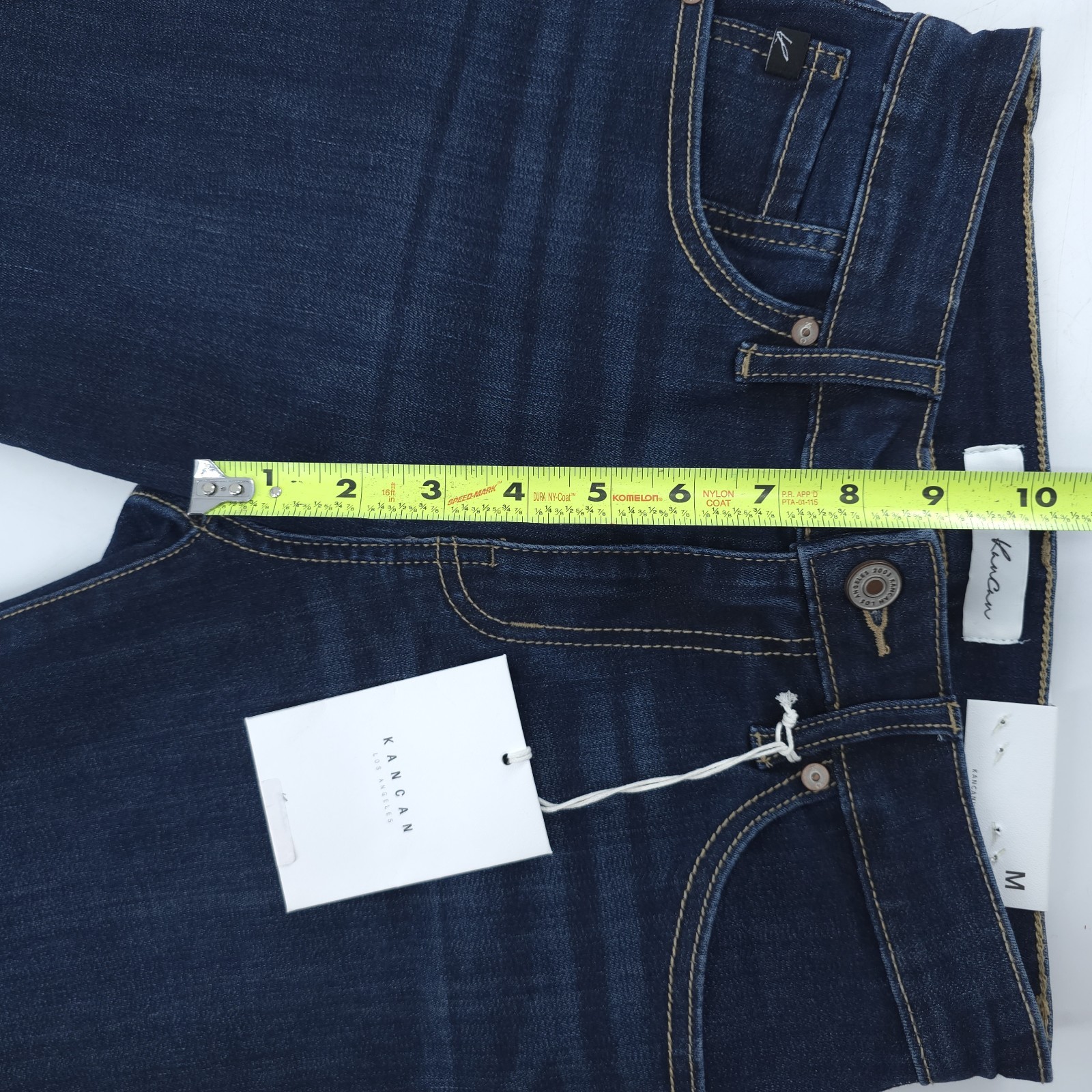 Kancan Shorts M 27 Mid Rise Bermuda Cuffed Blue Dark Wash Stretch 6 Inch Inseam