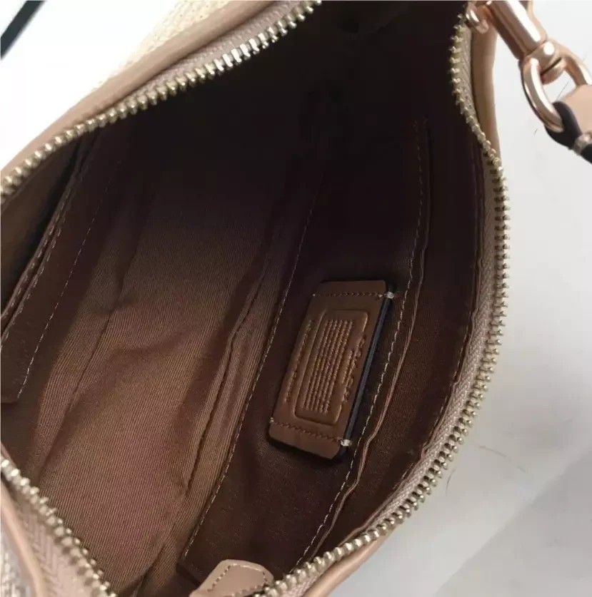 COACH CR350 Teri 2way Shoulder Bag Straw Leather Latte Multi outlet New