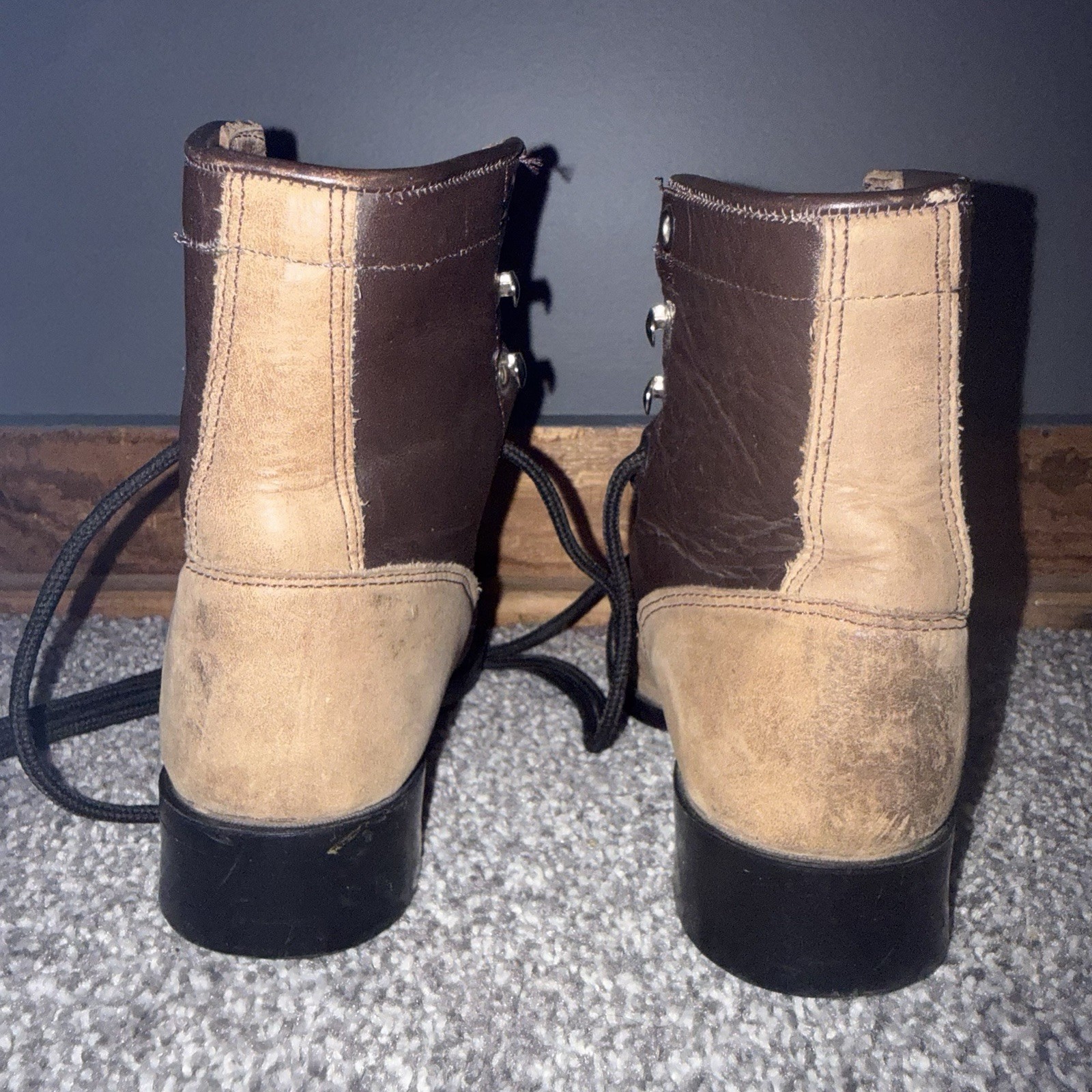 A Jama Product Leather Lace-Up Work Boots Boys Size 10 D Brown Tan Vintage