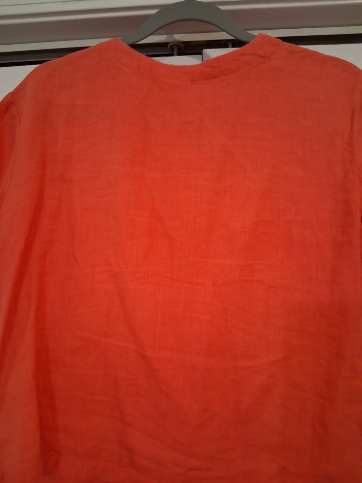 Eileen Fisher Orange Linen Woven Button Front Short Sleeve V-Neck Blouse S