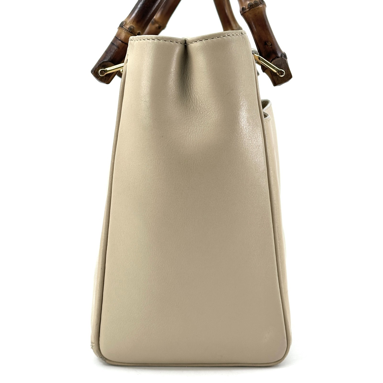 Gucci Hand Bag Bamboo 2Way Shoulder Leather Beige Authentic 333T0346