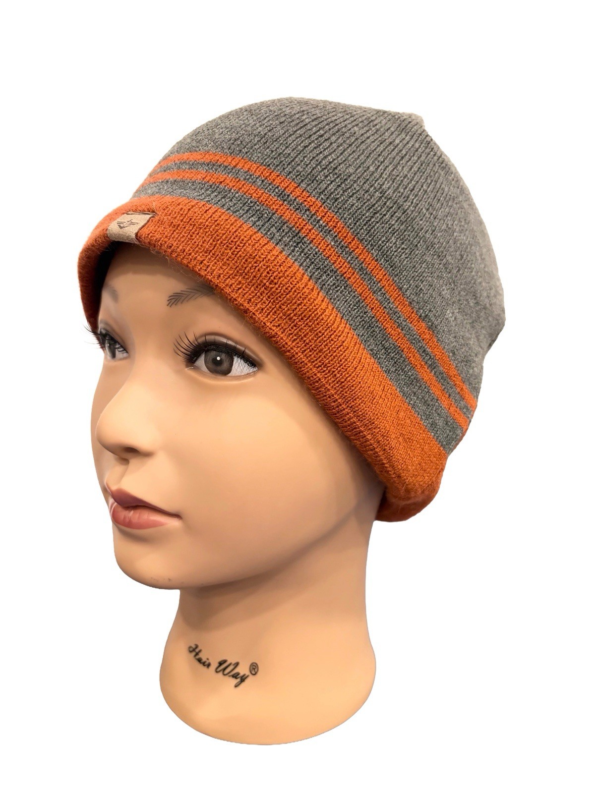 Dockers Knit Beanie Grey & Orange Striped Design Men’s OS One Size