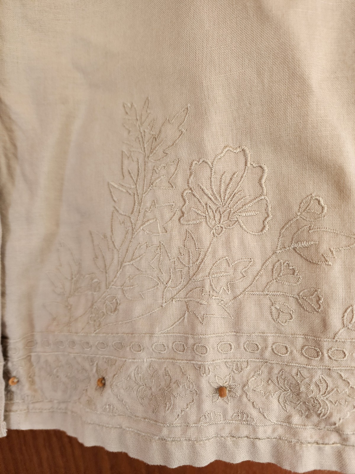 Lemon Grass Top Women Plus 3X Beige Linen Blend Beachy Resort Casual Embroidered