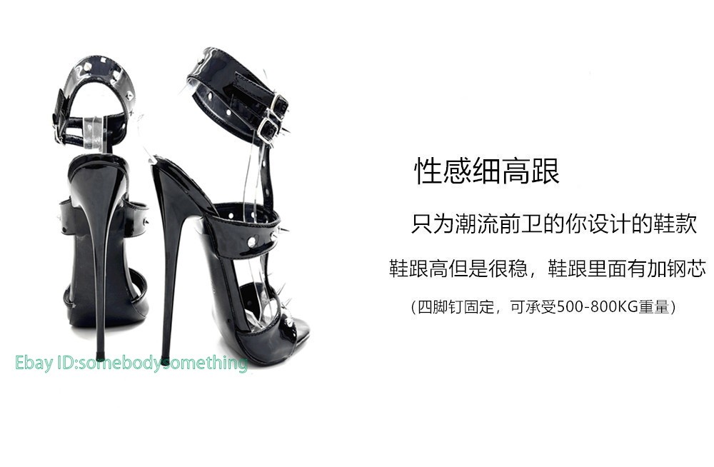 16cm/14CM High Heels Sandals Matte Leather Stage Show Shoes T-shape Strap