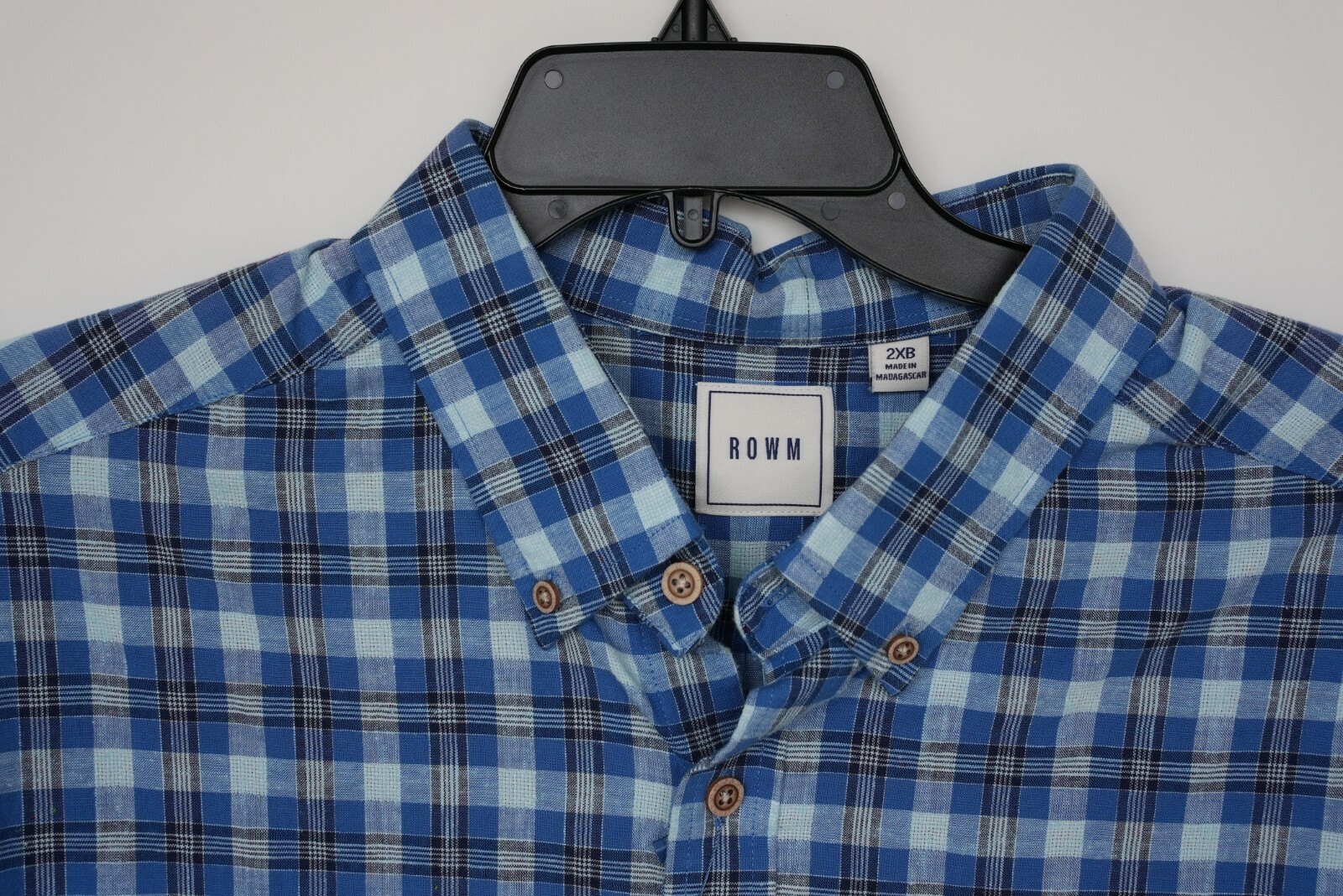 Dillard’s Rowm Men’s Short-Sleeve Shirt 2XB Big Man Blue White Plaid NWT