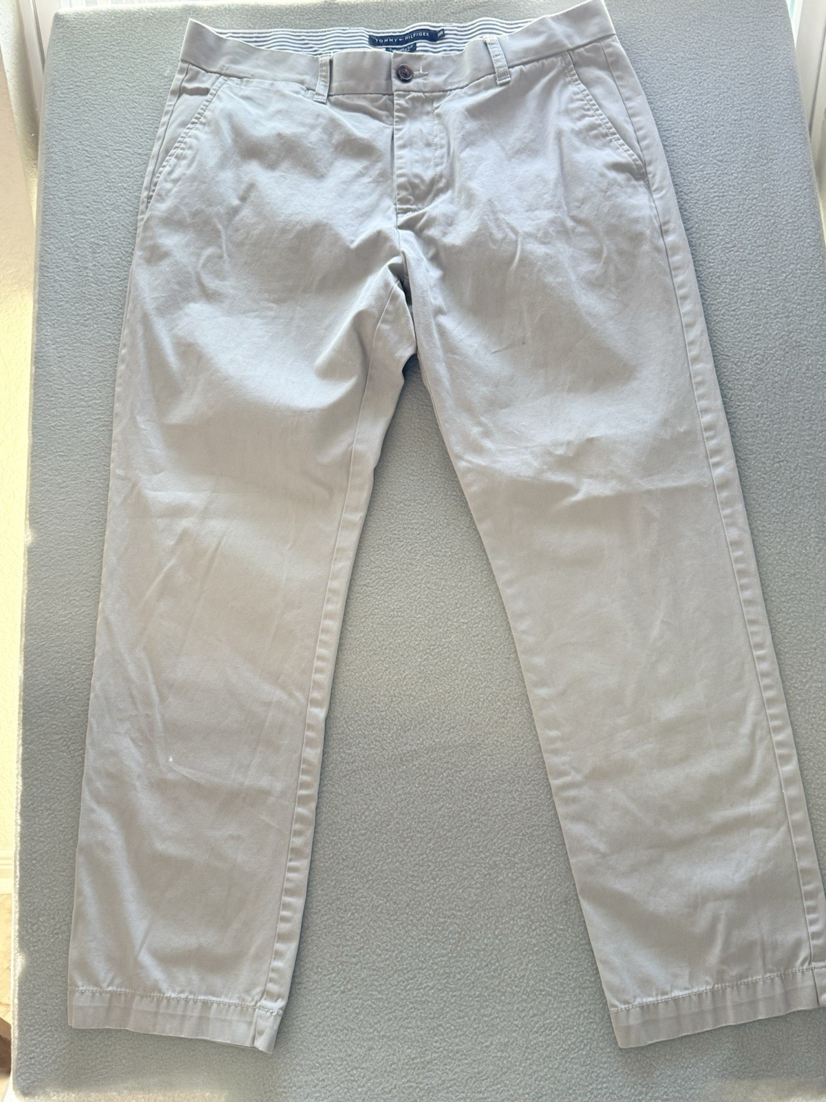 Tommy Hilfiger Mens Tailored Fit Chino Pants Grey 34×30 Stretch Cotton Trousers