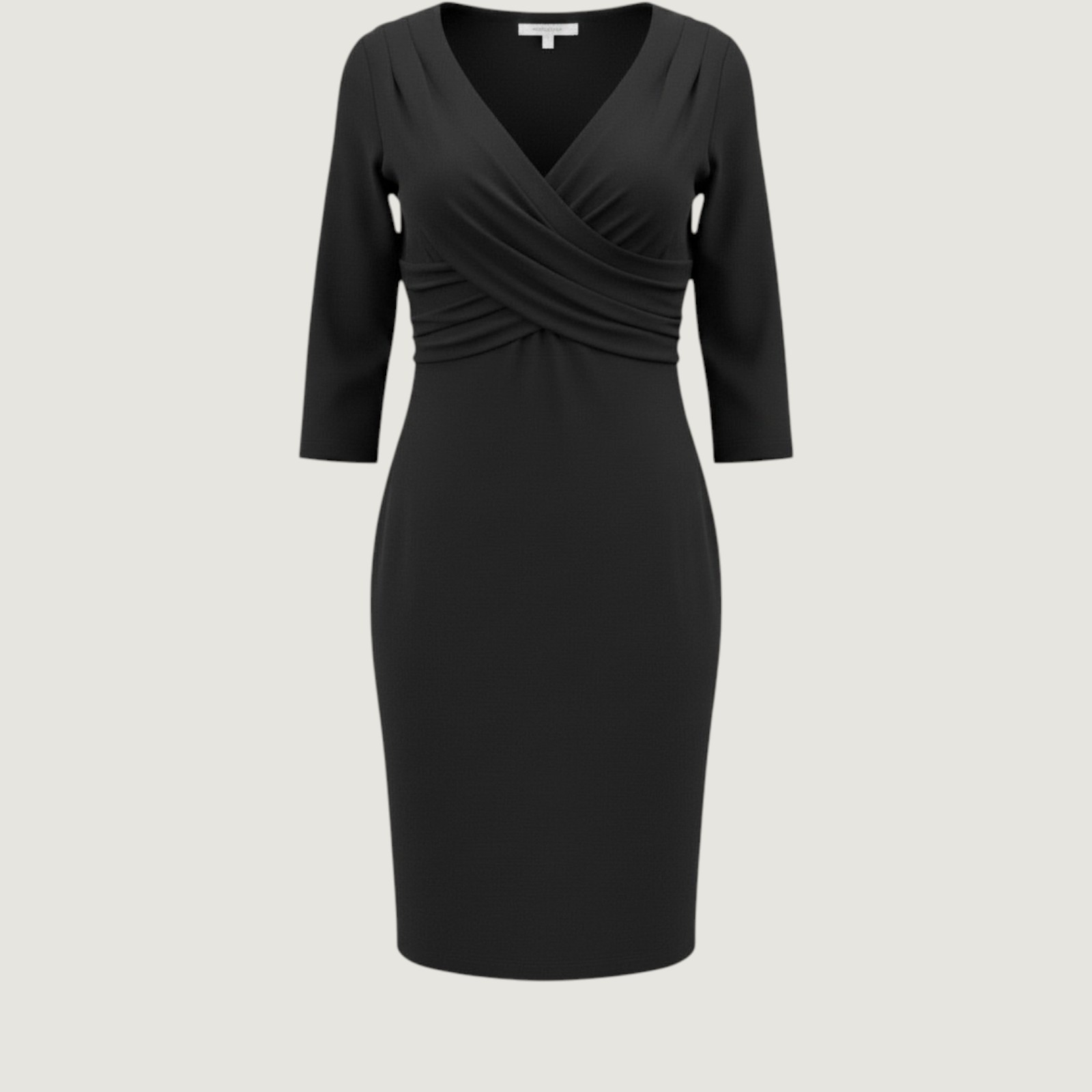 Max Mara Black Ruched Sheath Dress IT 40 US 4 3/4 Sleeve V-Neck Made in Italy