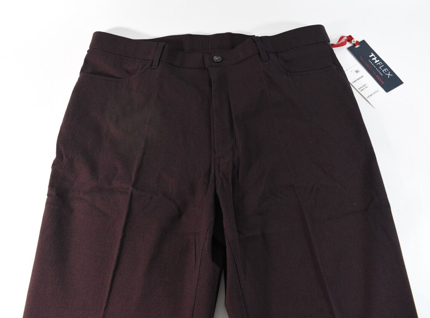 Tommy Hilfiger Mens Pants New 36 x 32 Burgundy Red THFlex Flat Front Stretch