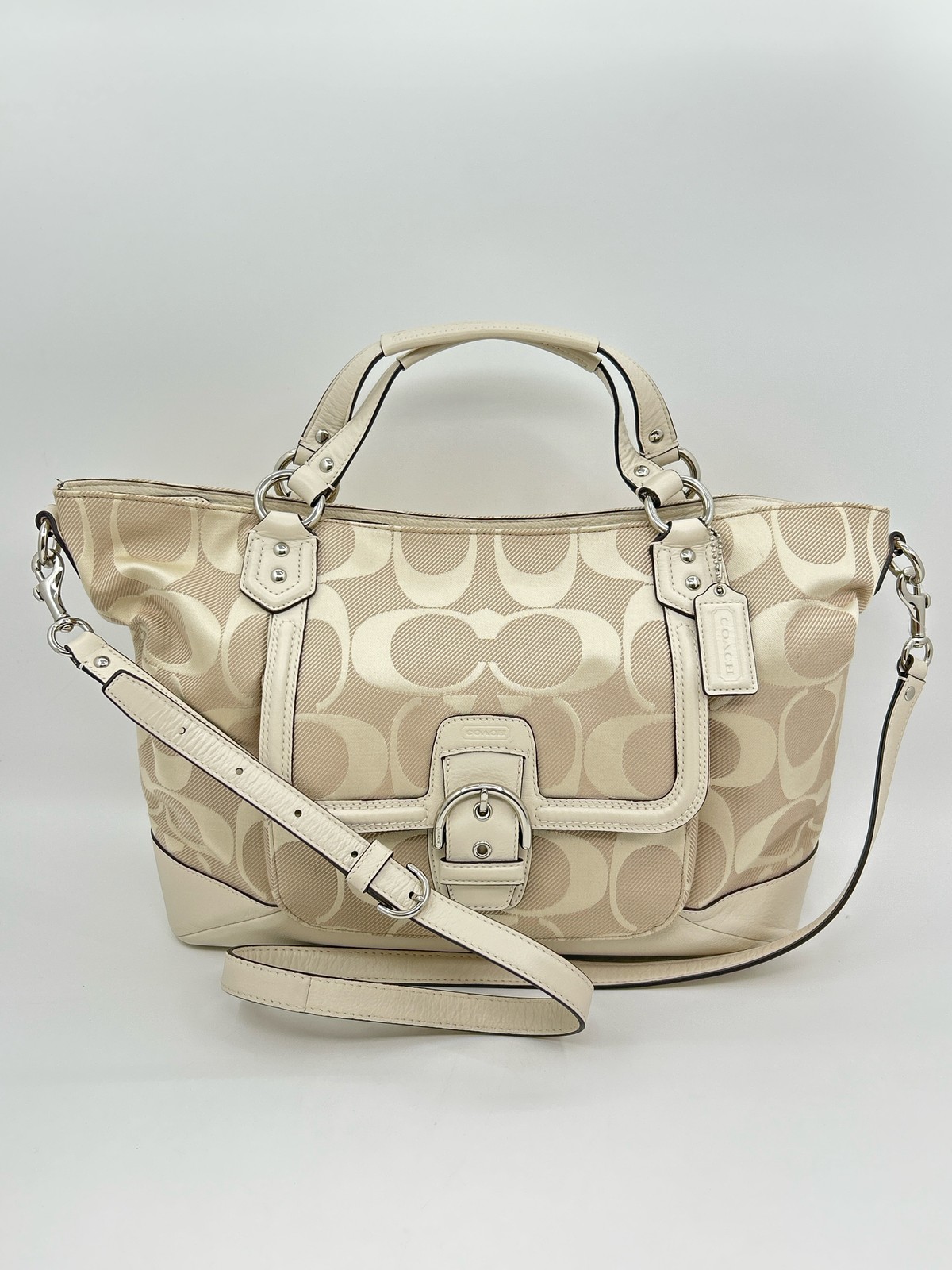 Coach Beige Signature Print Women Coach Campbell Abby Hobo #F28901 Satchel