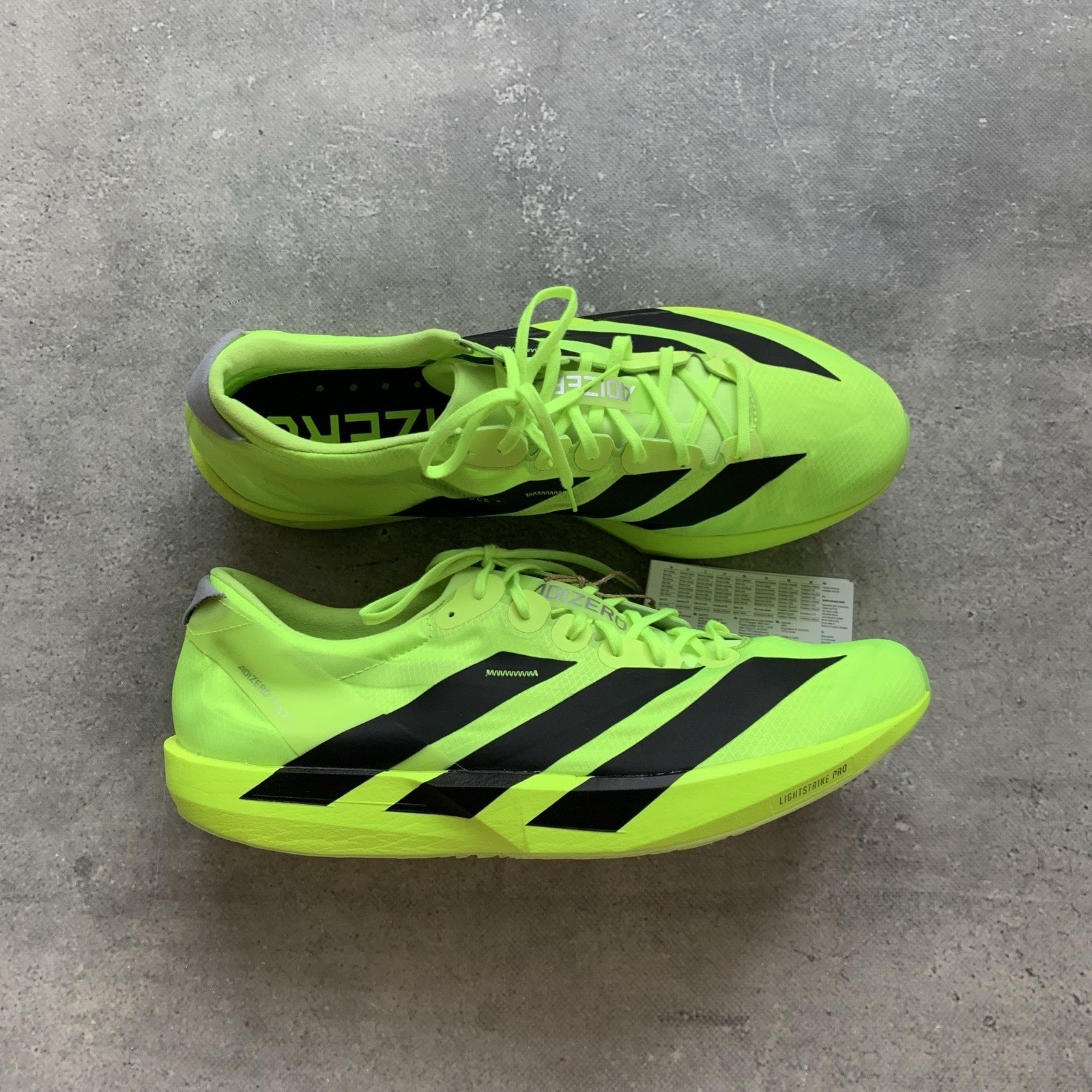 ADIDAS ADIZERO ADIOS 9 RUNNING SHOES LUCID LEMON SIZE US 12.5 UK 12 EU 47 1/3